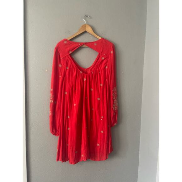 Free People Sweet Tennessee Boho Embroidered Red Festival Dress - Picture 8 of 12